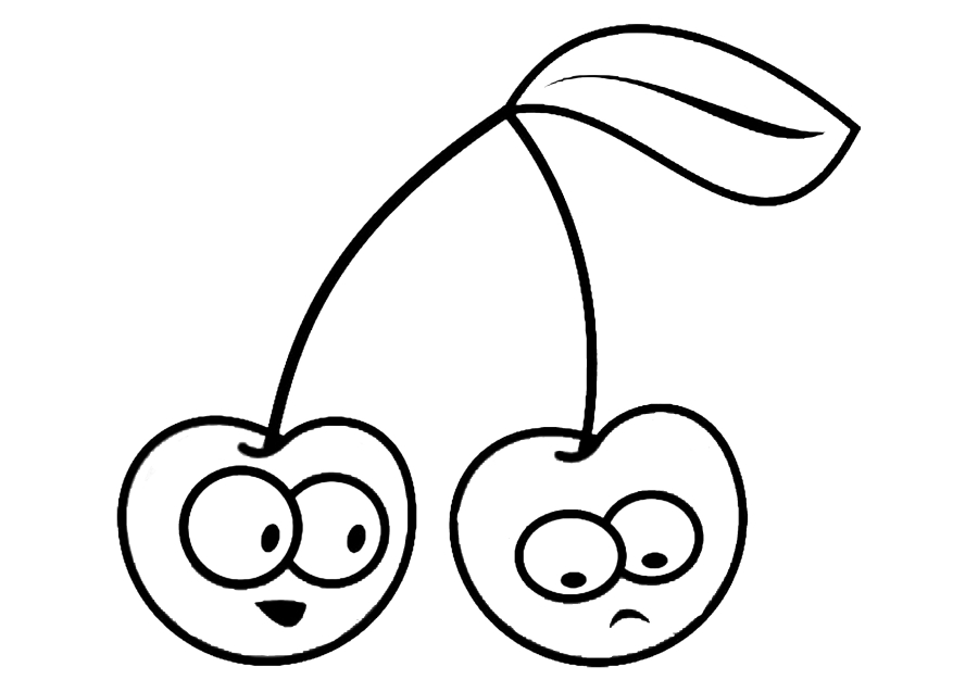 Coloring page Happy and sad cherries Print